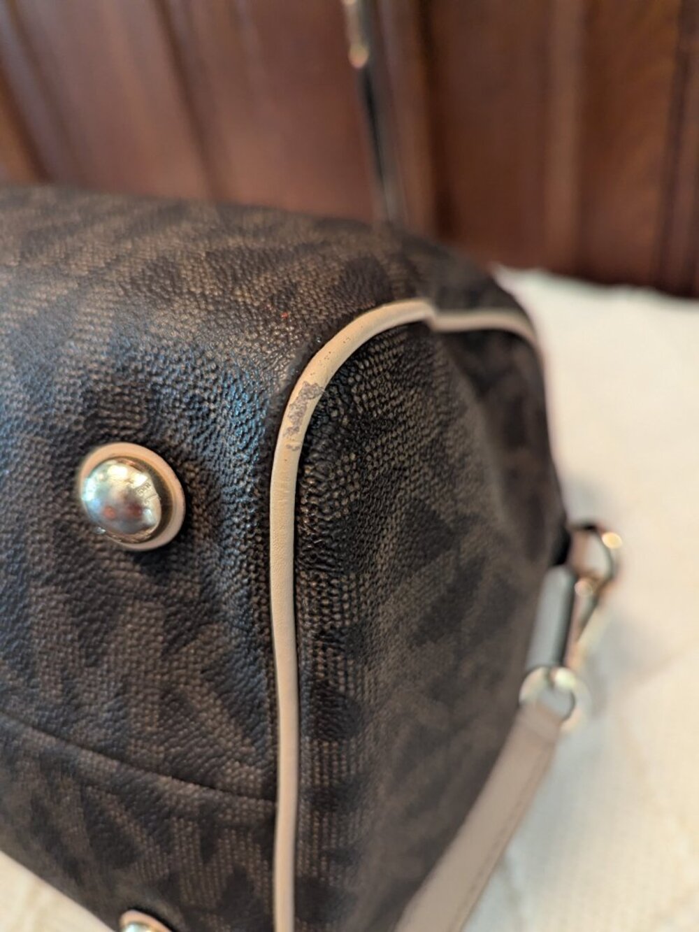 Michael Kors Monogram Satchel Bag – Brow w/ Nude Handles - Picture 10 of 16